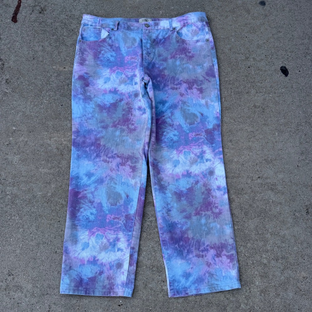 LOGO Lori Goldstein Womens 16 Tie Dye Boyfriend Jeans Purple Blue Stretch Denim